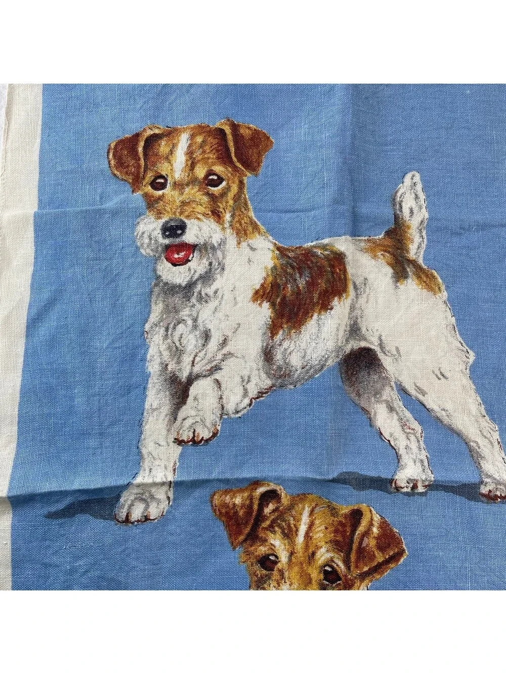 Vintage Irish Linen Tea Towel Dogs Russell terrier Made in Ireland